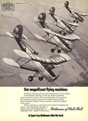 Vintage 1971 Werbung ROTHMANS of Pall Mall Zigaretten ''AEROBATIC TEAM'' Printanzeige