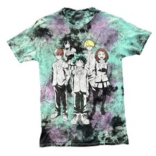 My Hero Academia Tie Dye Graphic T-Shirt Teal Purple Black Anime Characters Tee