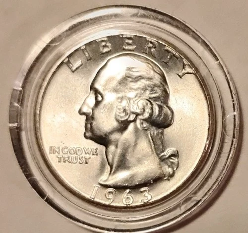 🛡️BRILLIANT UNCIRCULATED WASHINGTON SILVER QUARTER "1963" (FROM A PCS COIN SET)