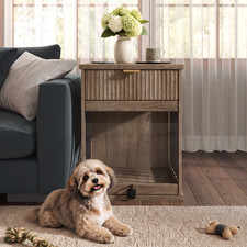 Dog Crate End Table Wooden Dog Kennel Furniture Pet Station Side Table Grey
