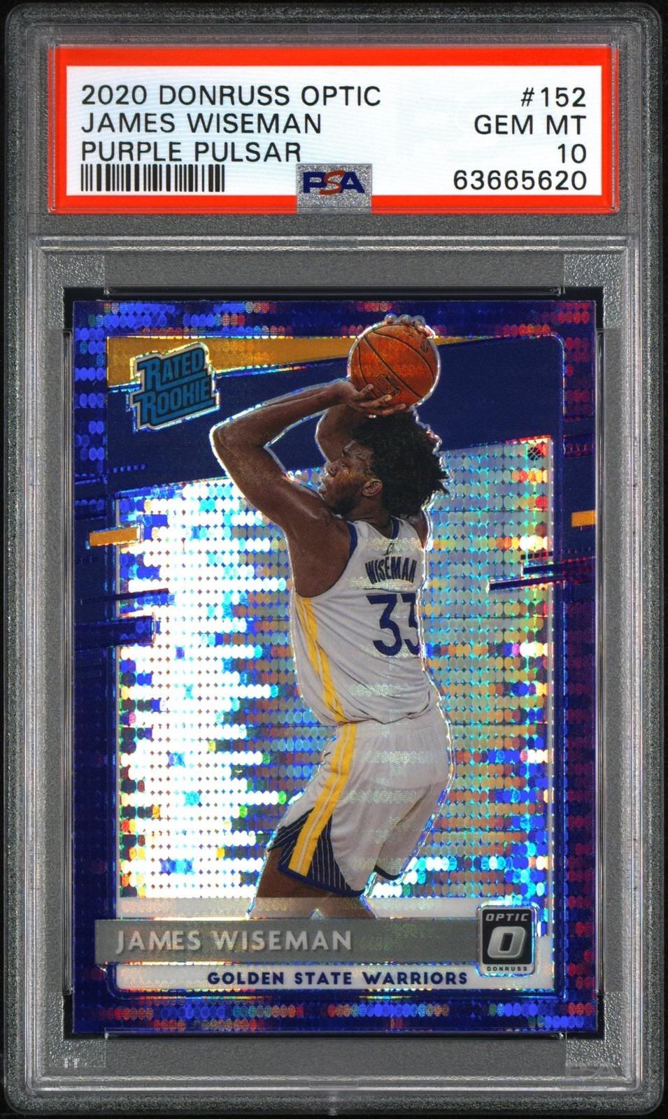 James Wiseman 2020 Donruss Optic Purple Pulsar Prizm Rookie Card #152 PSA 10 Gem
