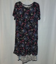 LuLaRoe Carly Dress High/Low Hem T-Shirt Pocket Swing Black Floral Size XL