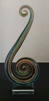 Badash Crystal Rainbow Striped Murano-Style Art Glass Centerpiece Music Note 12''