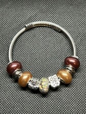 Brown  Beige Owl Beaded Cuff Adjustable Bracelet