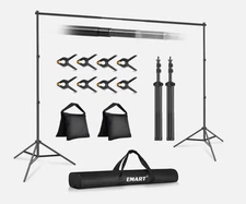 EMART 10x7ft Adjustable Photo/Video Backdrop Stand Kit w/ Bag, 8 Clamps