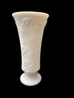 VTG White Milk Glass Pedestal Vase w/Embossed Ivy Leaf Design 9.5” Floral Vase