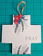 Rustic White Wooden Wall CROSS Religious Christian Home Decor Floral Design NEW