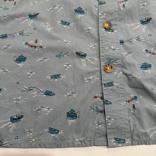 Duluth Trading Untucked 2XLT Tall Short Sleeve Button Shirt Blue Fish Boat Shark - Picture 6 of 10