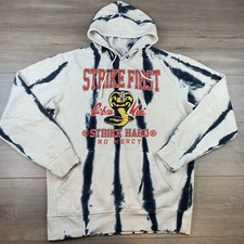 Cobra Kai Bioworld Tie Dye Hoodie Men  s Medium White Drawstring Strike First