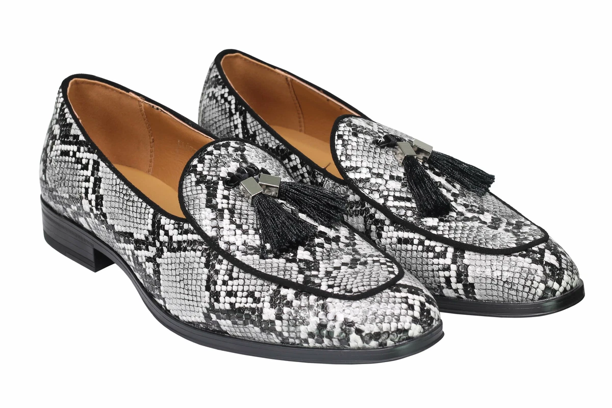 White snakeskin shop loafers