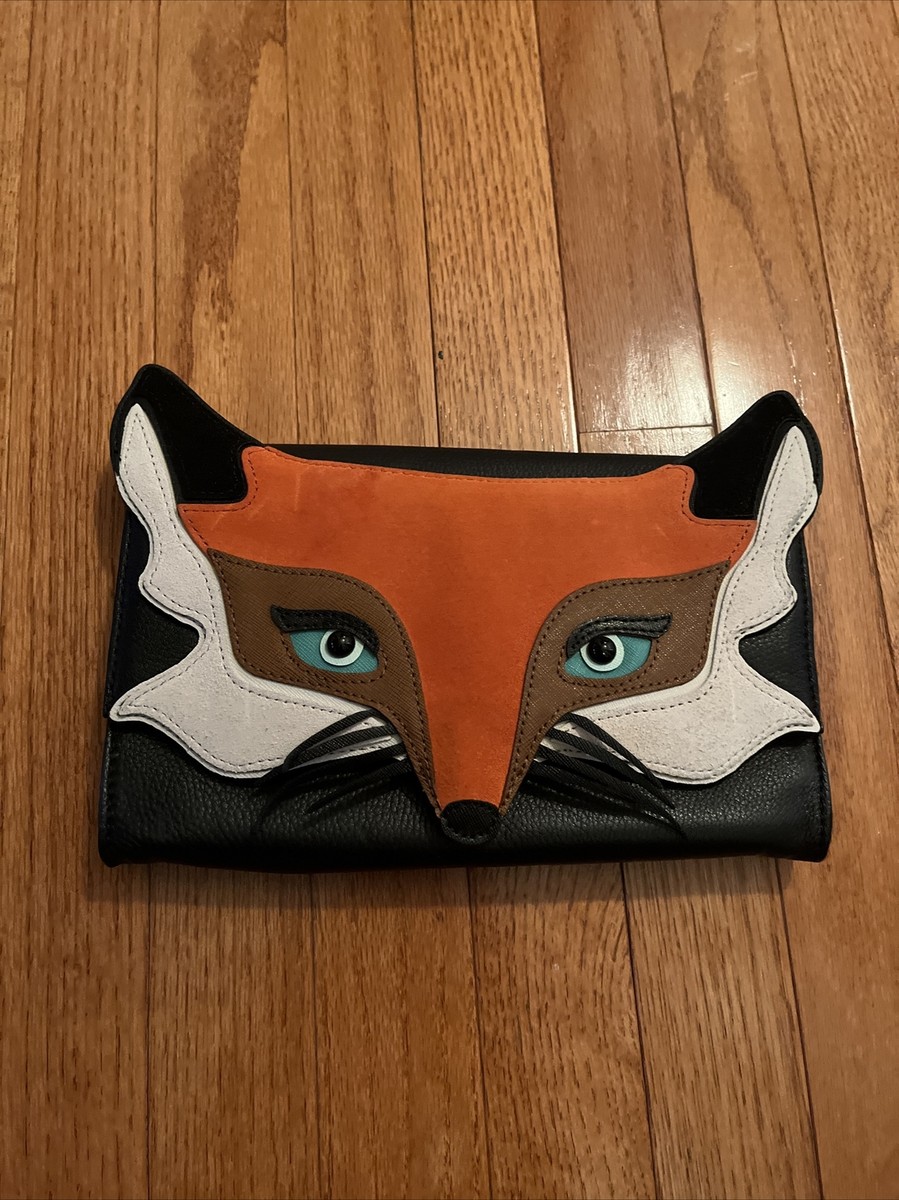 KATE SPADE BLAZE A TRAIL Cute FOX Face CLUTCH BAG Leather