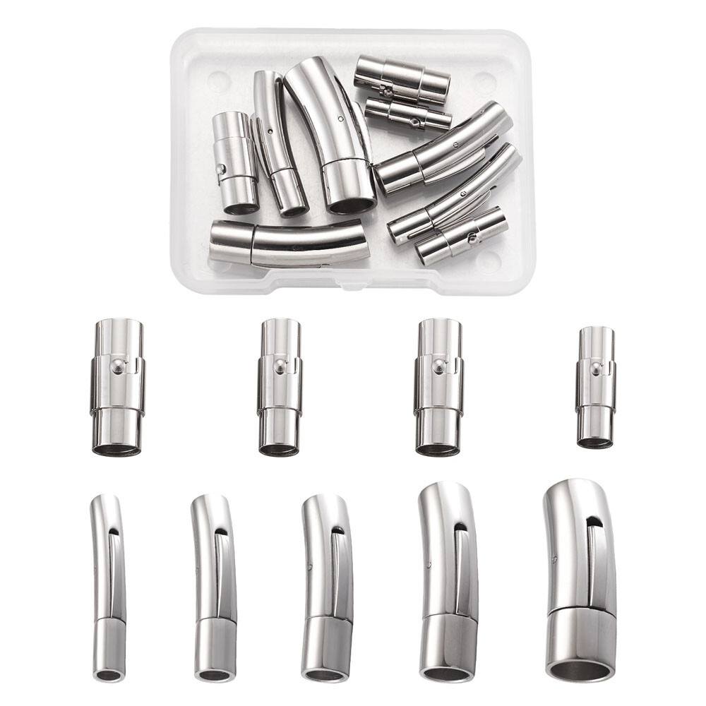9 Sets/Box Column Leather Cord Clasps Tube Bayonet Clasps for DIY