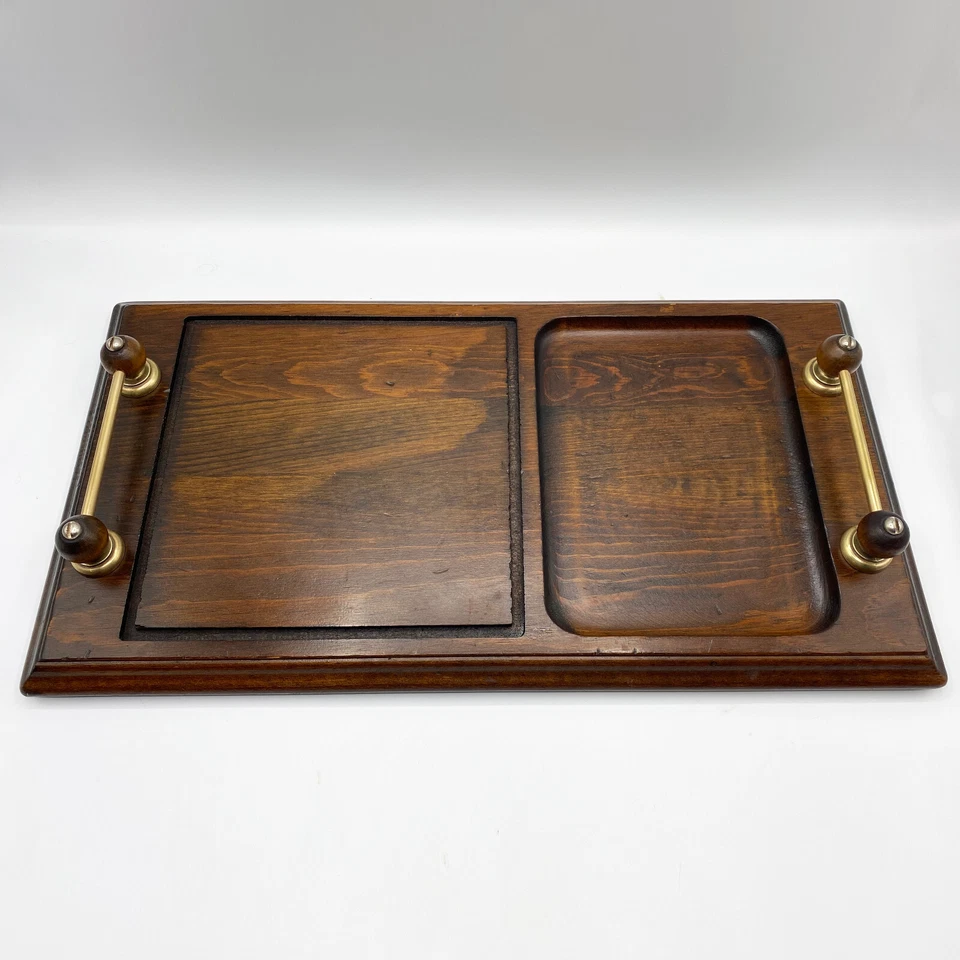 MA LECK (MaLeck) WOODCRAFTS Bandeja de madera vintage años 60 y detalles de latón - Charcutería Foto 4 de 4