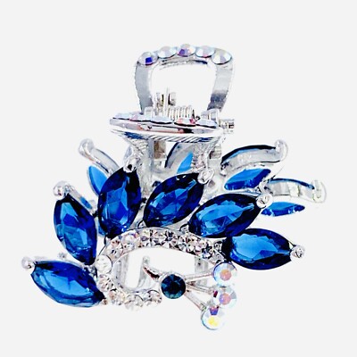 USA Peacock Hair Claw Jaw Clip use Swarovski Crystal Hairpin Elegant Nave Blue