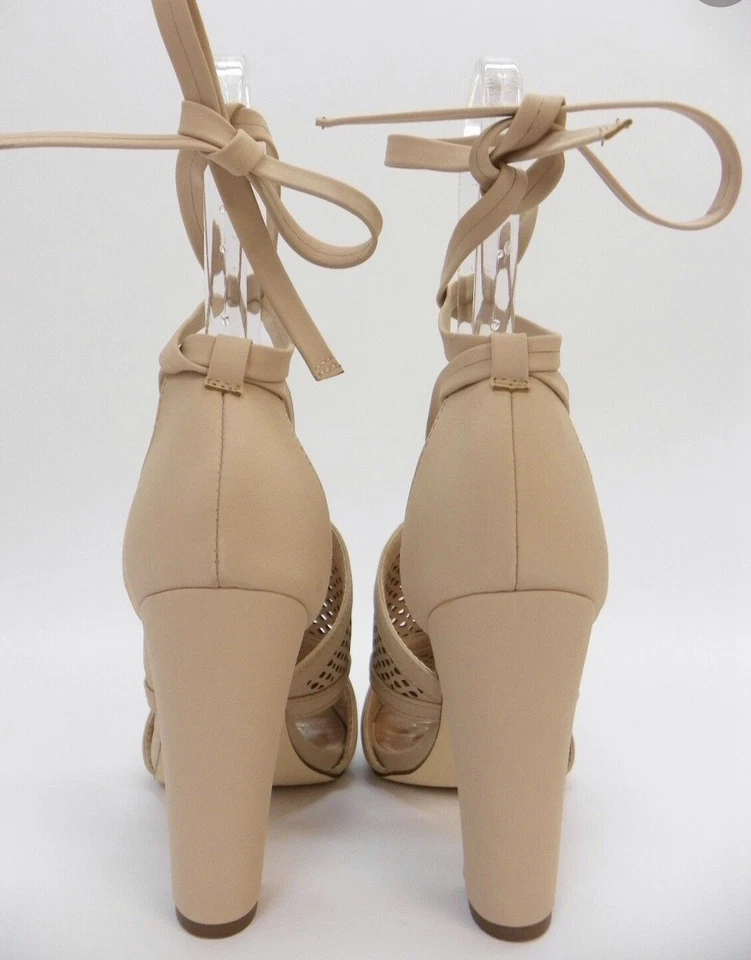 Call It Spring Womens Shoe Rounkles Peep Toe Tie Up Block Heel Sandals Beige - Image 2 of 4