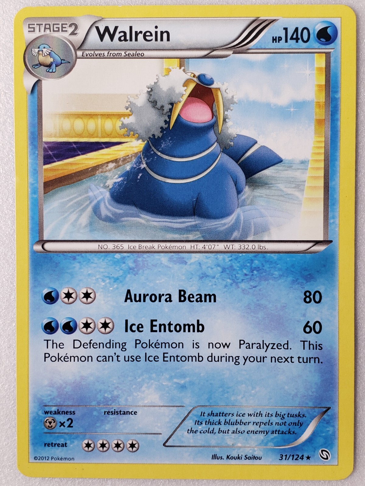 Walrein 31/124 LP - RARE Dragons Exalted Pokemon Card - Kouki Saitou Art