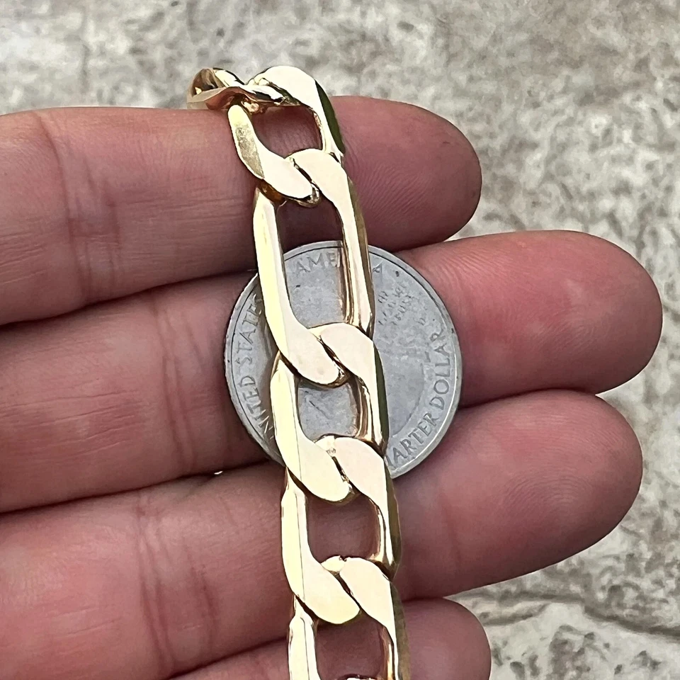Brazalete de cadena Figaro enchapado en oro de 14K grueso hip hop para hombre joyería de muñeca de alta resistencia Foto 4 de 4