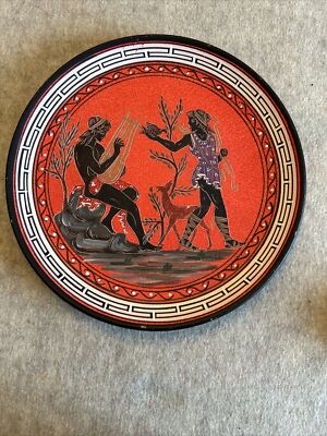 VINTAGE TERRACOTTA HANDPAINTED Hand Made Plate From Greece