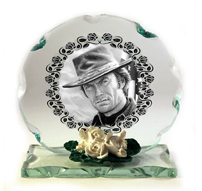 Clint Eastwood, B & W, Dirty Harry, runde Plakette aus geschliffenem Glas von Cellini Plaques
