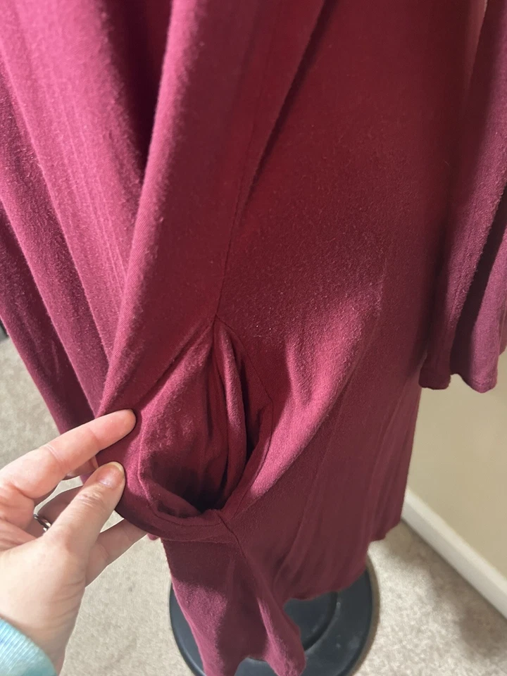 Vestido Sweet Pea Para Mujer Talla XL Manga Larga Bolsillos MIDI Borgoña Vino Rojo Foto 4 de 4
