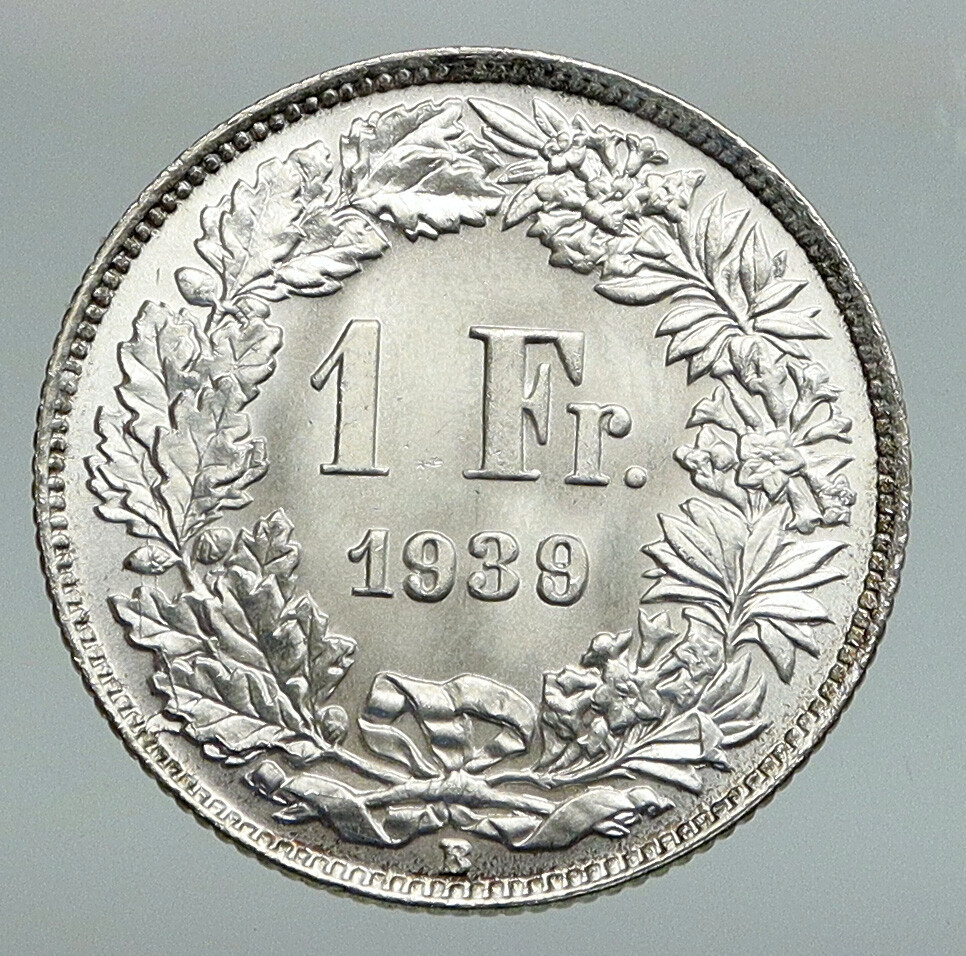 1939 B SWITZERLAND HELVETIA Symbolizes SWISS Nation SILVER 1 Franc