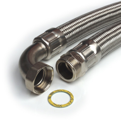 Panzerschlauch Edelstahl DN32 1 1/4''AG x 1 1/4''ÜM Bogen Heizung, 30cm - 2m