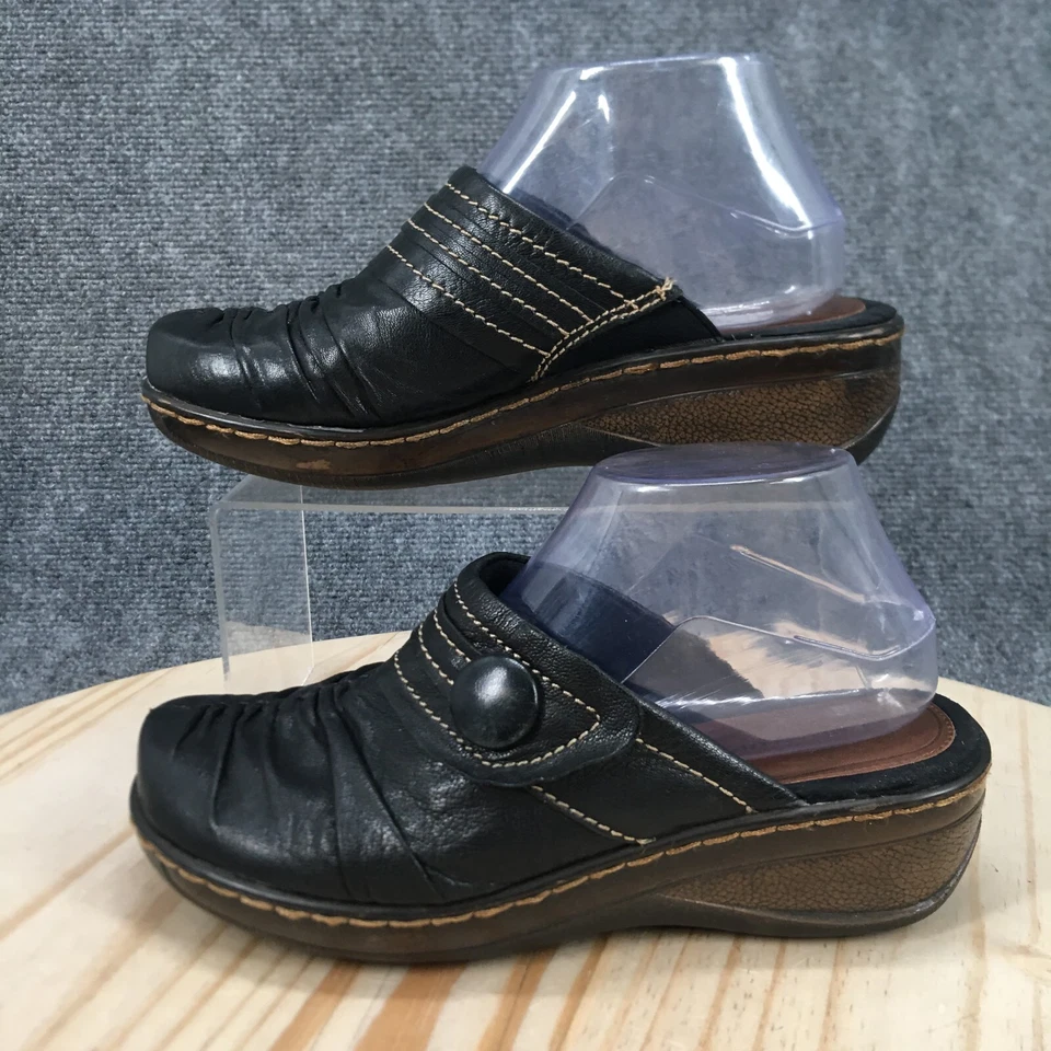 Baretraps Shoes Womens 8M Poetta Clogs Black Leather Wedge Heel Slip On Comfort - Image 2 of 4