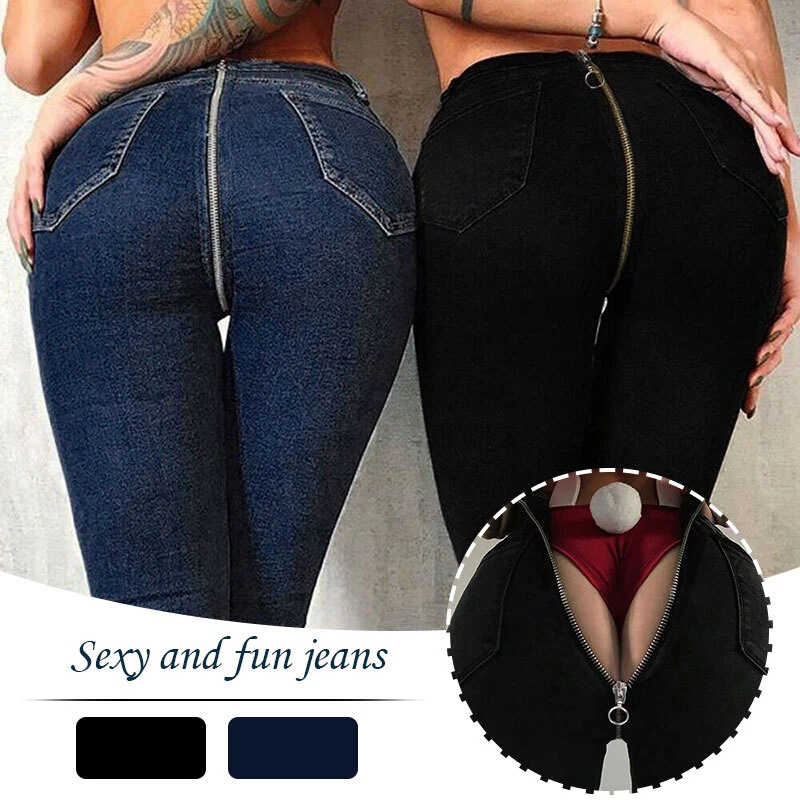 Women Back Zipper Jeans Pencil Stretch Denim Skinny Jeans Slim High Waist  Pants