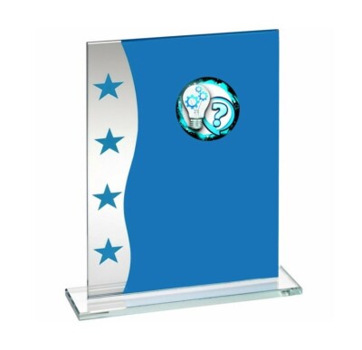 Quiz Blue Glass Trophy award Free Engraving -TD644 UK