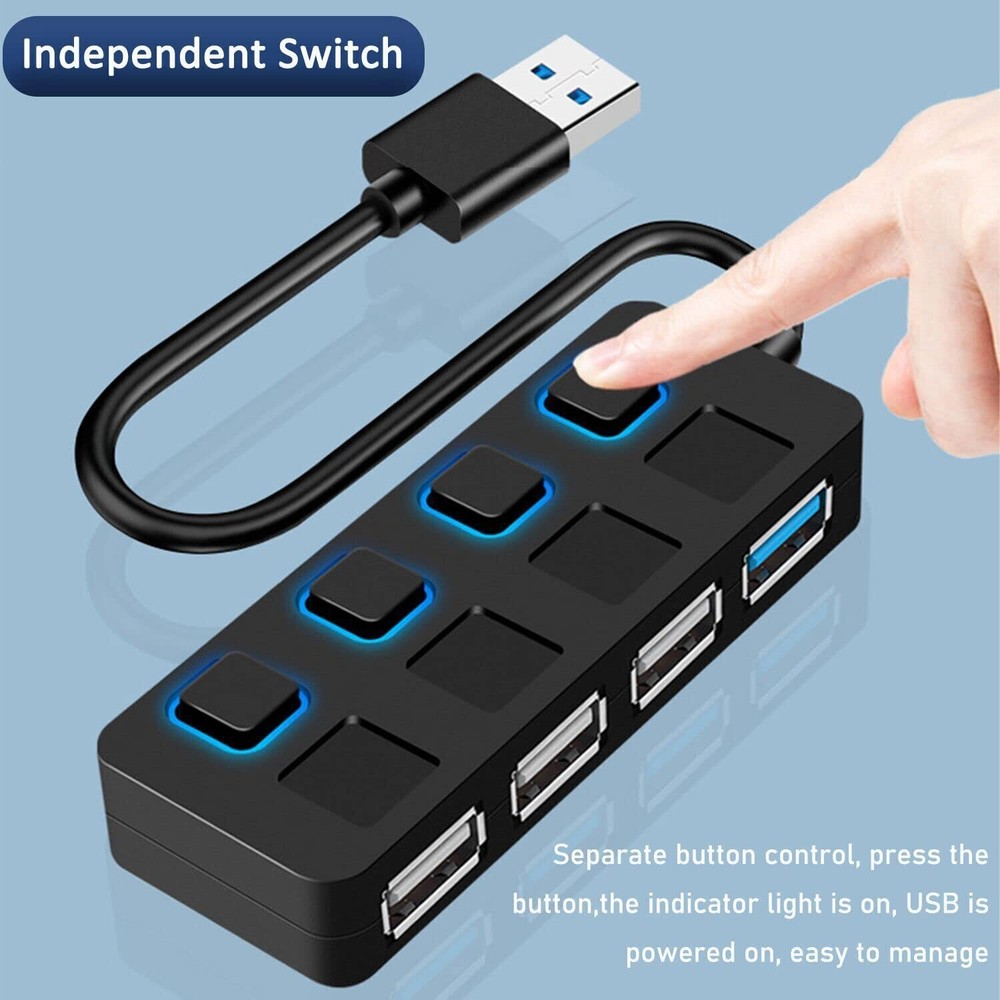 ANKKY 4-Port USB 3.0 Hub with Individual Switches for Fast Data Transfer