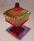 Vintage Jeanette Pedestal Wedding / Trinket/ Nuts/ Candy Box with Lid, Amberina