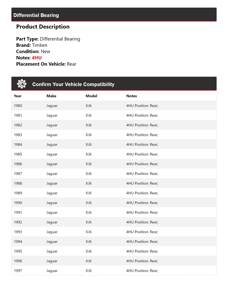 For 1980-1997 Jaguar XJ6 Differential Bearing Rear Timken 1981 1982 1983 1984 - Image 2 of 4