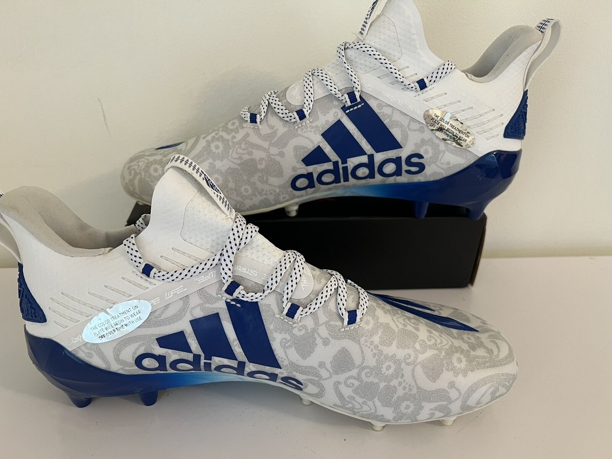 Size 10 Adidas Adizero Young King New Reign Blue White Football Cleats NEW READ Adidas Adizero Reign Young King Floral Blue Football Cleats  main image 4