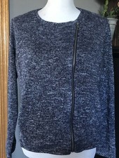 Two By Vince CAMUTO Full Zip Sweater Sz M Blue Gray Knit Pockets Career Modern