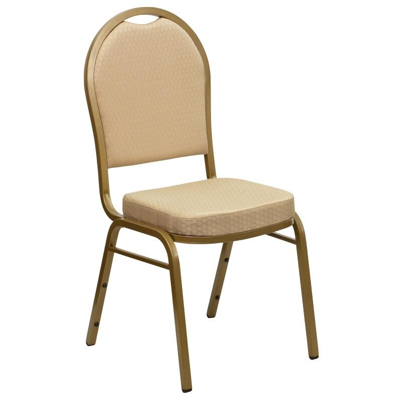 10 PACK Dome Back Stacking Banquet Chair with Beige Fabric Gold