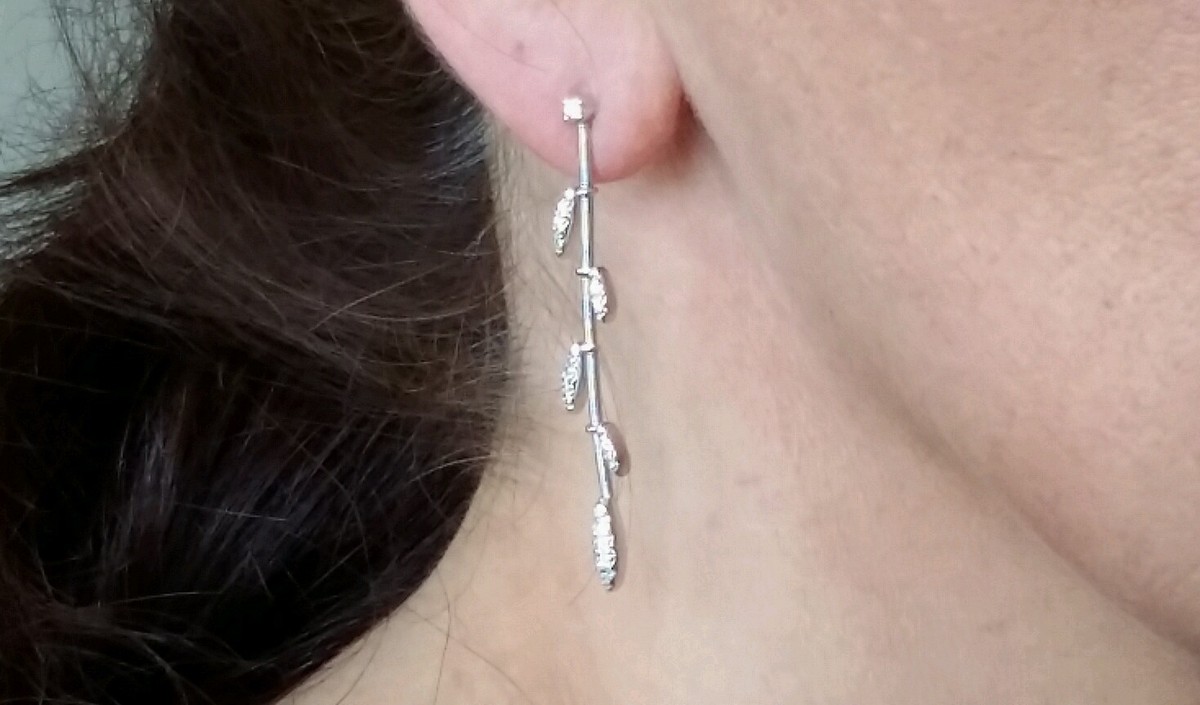 MARCO BICEGO DROP EARRINGS 18K WHITE GOLD 38 DIAMONDS ON WOUND