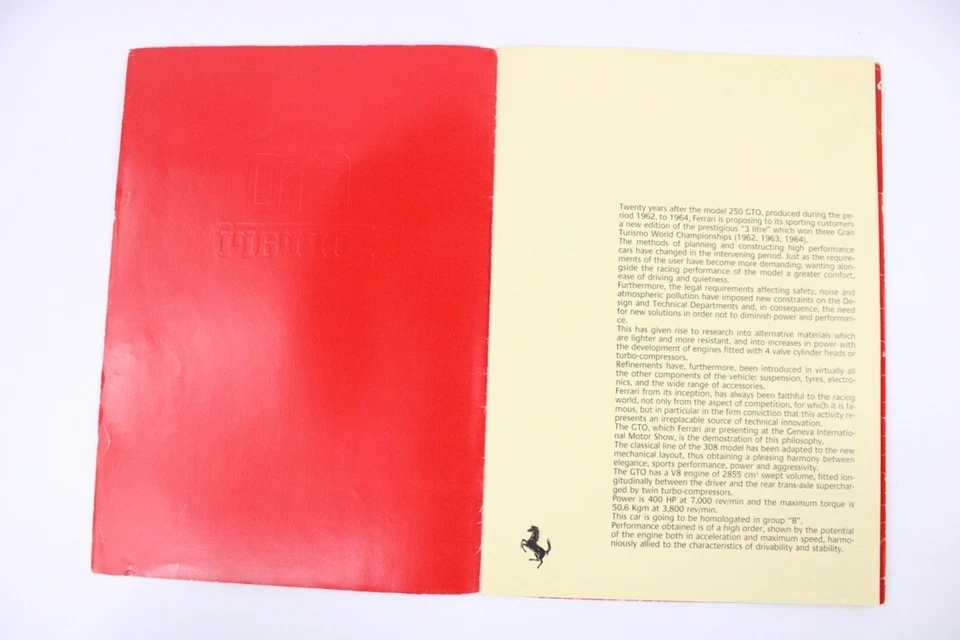Ferrari 288 GTO 1984-87 paquete de prensa folleto de ventas Foto 4 de 4