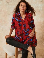 Mint Velvet Size S Longline Blouse in Red Print, Long Sleeve, Machine Washable