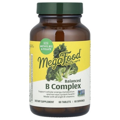 MegaFood Balanced B Complex 60 Tablets Dairy-Free, Gluten-Free, Soy-Free, Vegan,