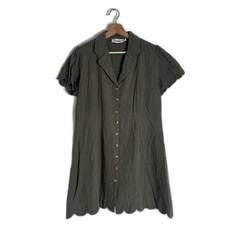 Louche Dress Womens XL US 12 Olive Green Marin Button Front Scallop Hem Collared