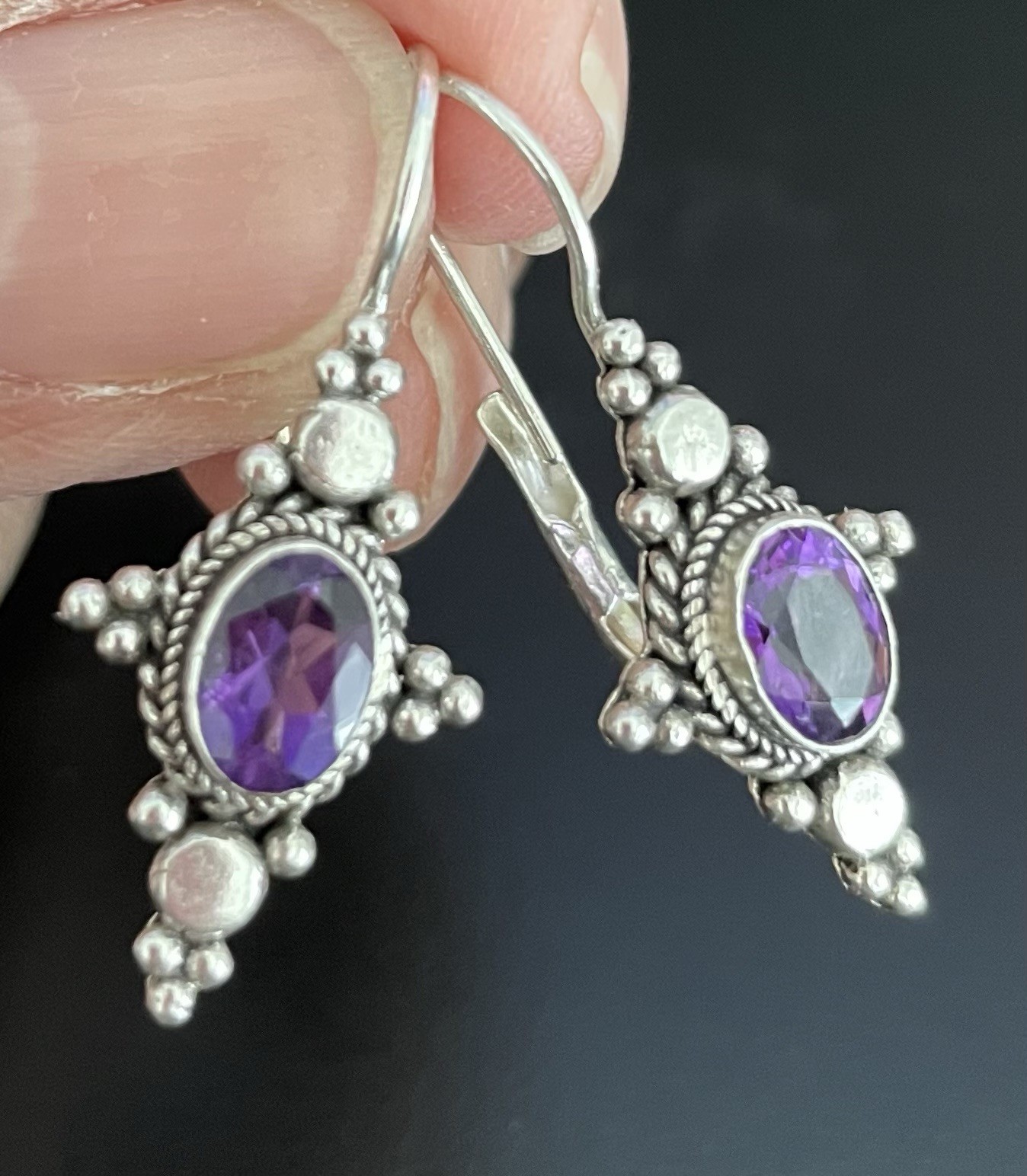 DELICATE STERLING SILVER (925) Dangle Amethyst Ea… - image 1