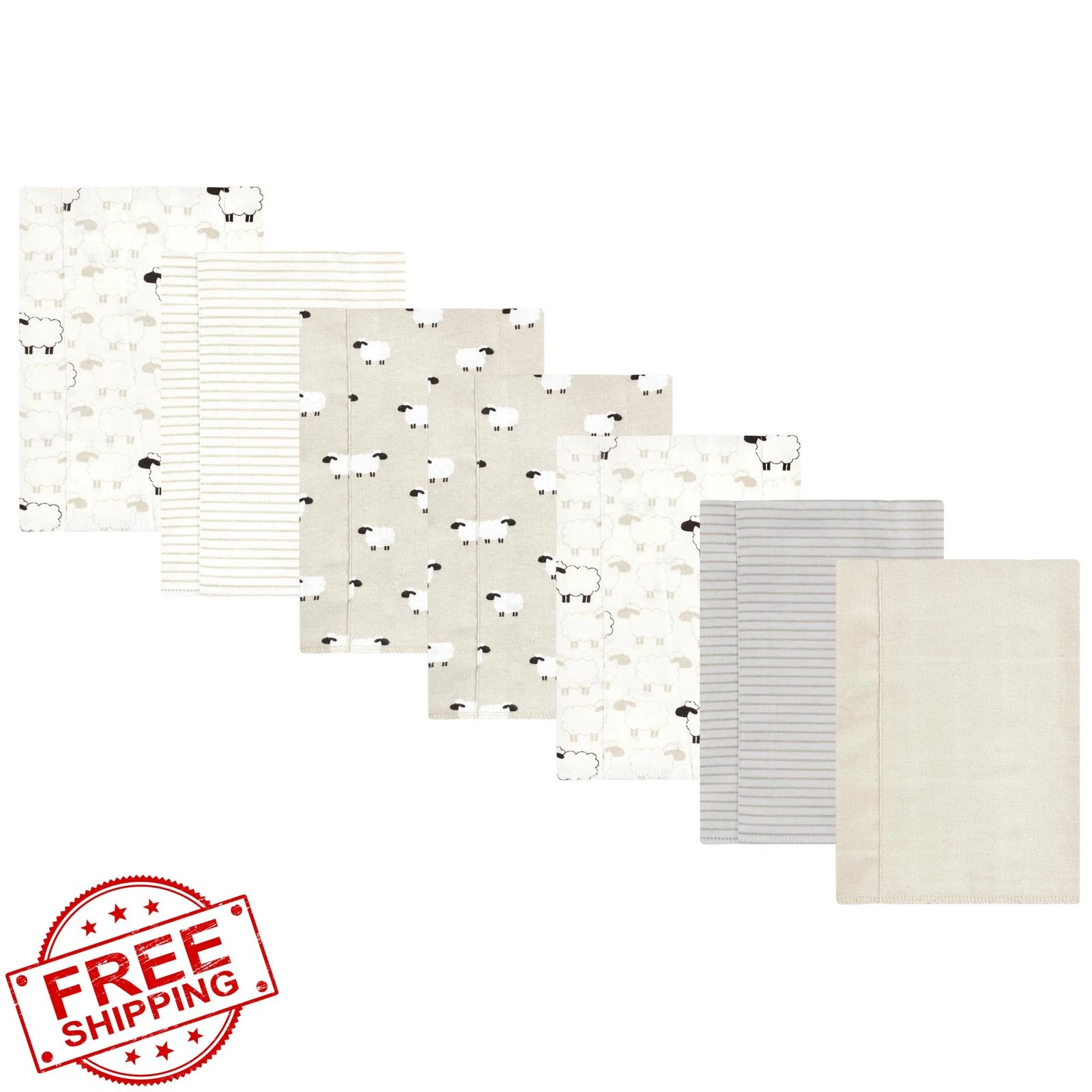 Luvable Friends Beige Sheep flannel burp cloths 7pk
