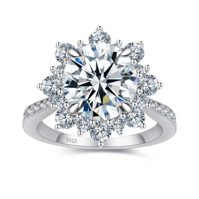 0.5-3CT Flower Halo D VVS1 Moissanite Ring 925 Silver 18K White Gold Plated