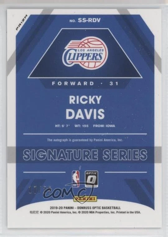 2019-20 Panini Donruss Optic Signature Series Blue Prizm /25 Ricky Davis Auto - Image 2 of 2