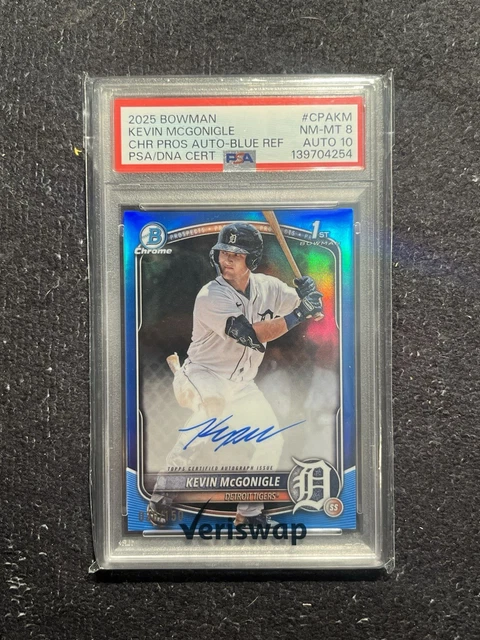 Kevin McGonigle 2025 Bowman Chrome #CPA-KM True Blue Refractor Auto PSA 8 /150