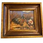 VTG Chickens Rooster Hen Painting Framed 13x15 French Country Farm Farmhouse
