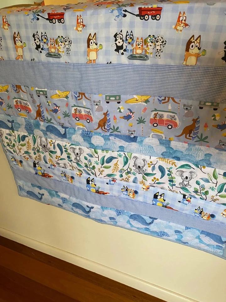 Baby quilt blue “Australiana Bluey themed” cot quilt 78cm x 100cm. Quilted back - image 3 of 4