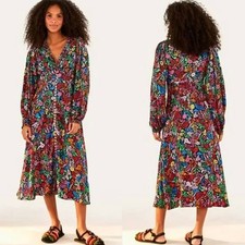 FARM RIO Tropical Garden Midi Dress - Floral Print - Multicolor - Size M