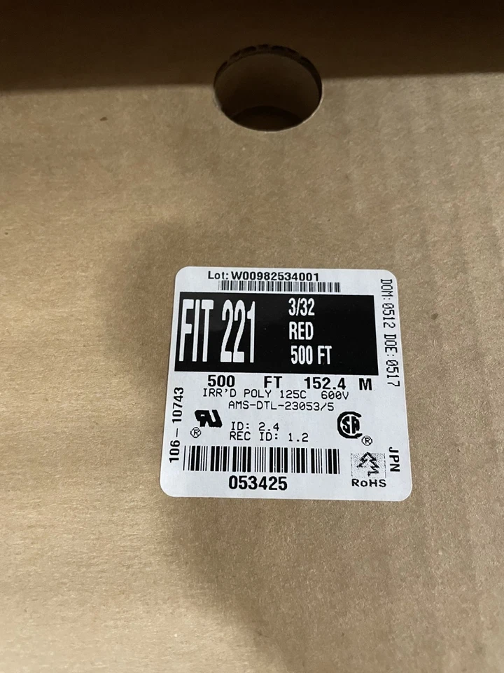 Tubo termorretráctil Alpha F2213/32 RD002, 3/32", 2:1, XLPO rojo, fit-221, 500 pies Foto 2 de 2