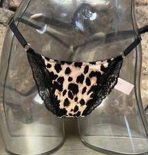 Victoria's Secret Satin  Lace V-STRING THONG Panty Sz L LEOPARD NWT 18.95